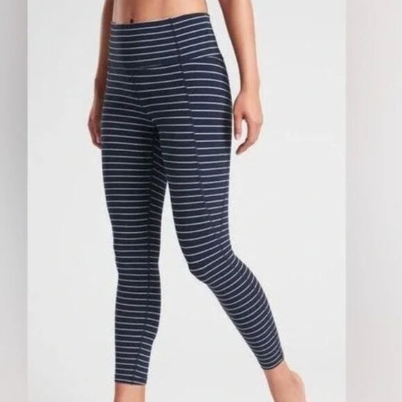Athleta Pants - ATHLETA High Rise Stripe Salutation Tight/Leggings Navy Blue Womens Size Small